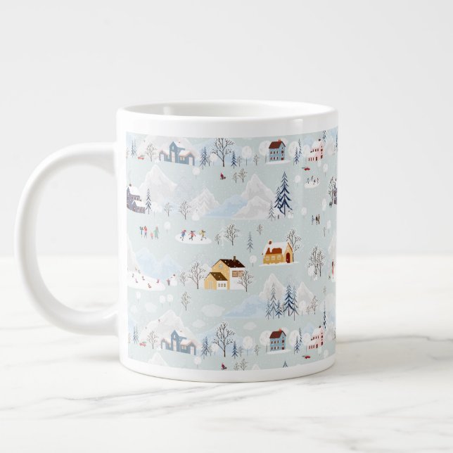 Cosy Winter Wonderland Ice Skating Village Pattern Large Coffee Mug (Left)