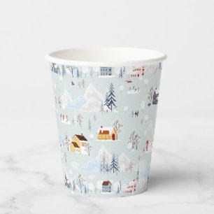 Cosy Winter Wonderland Ice Skating Village Pattern Paper Cups