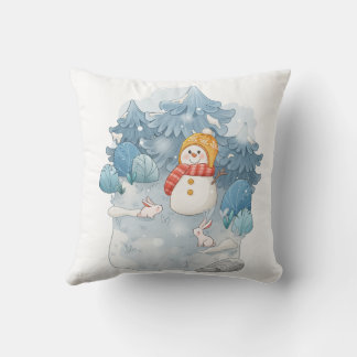 Cosy Winter Wonderland Snowman Throw Pillow