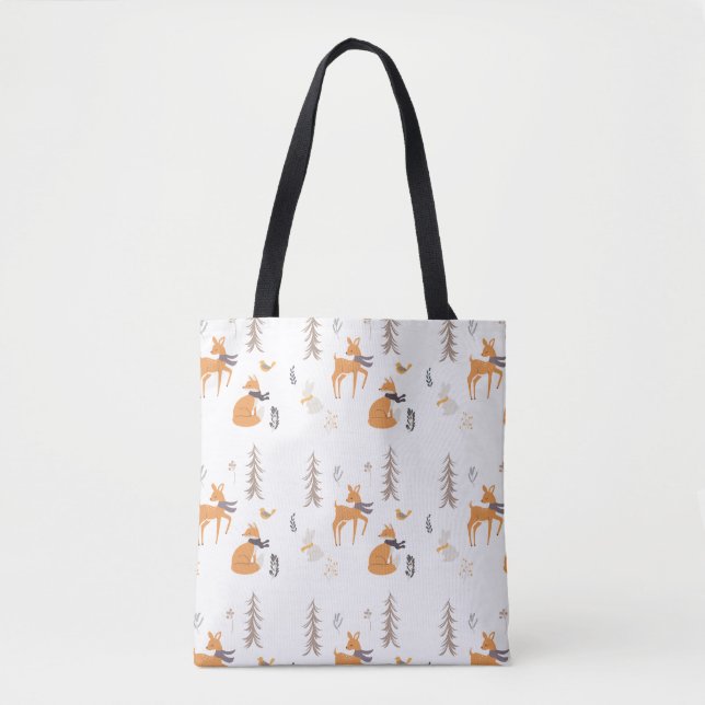 Cosy Winter Woodland Animals Folk Art Christmas Tote Bag (Front)