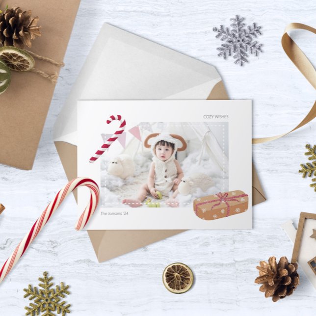 Cosy wishes Photo with illustrated motifs Holiday Card (Creator Uploaded)