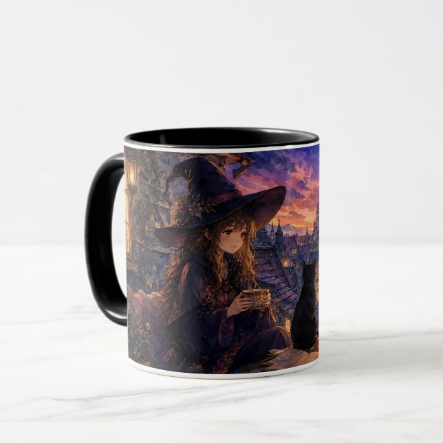 Cosy Witch Rooftop Fantasy Accent Mug (Front Left)