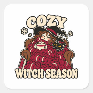 Cosy Witch Season Blanket Cat Square Sticker