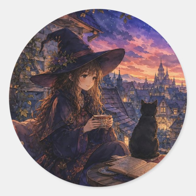 Cosy Witch Sunset Sticker (Front)