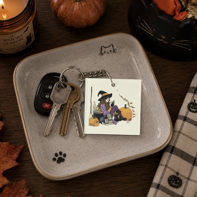 Cosy Witch Vibes Halloween Pumpkins Purple Key Ring (Creator Uploaded)