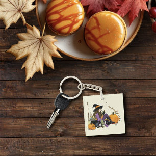 Cosy Witch Vibes Halloween Pumpkins Purple Key Ring