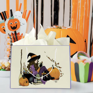 Cosy Witch Vibes Halloween Pumpkins Purple Large Gift Bag