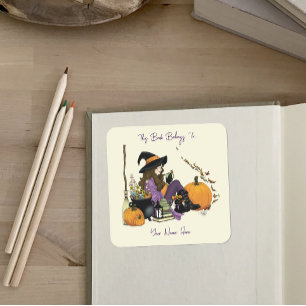 Cosy Witch Vibes Halloween Pumpkins Purple Square Sticker