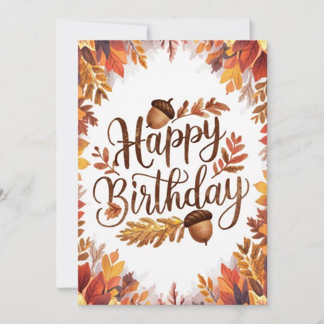Cosy Woodland Autumn Fall Happy Birthday Card (Front)
