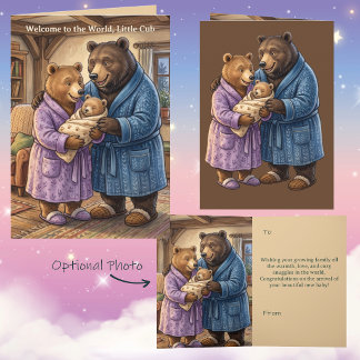 Cosy Woodland Bear Family New Baby Greeting Card