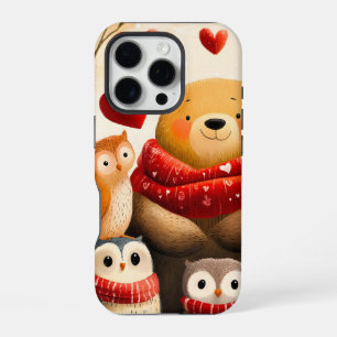 Cosy Woodland Bear Owl Family Winter Love iPhone 16 Pro Case