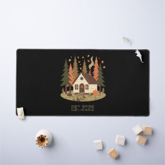 Cosy Woodland Cabin Autumn and Winter Custom Produ Desk Mat