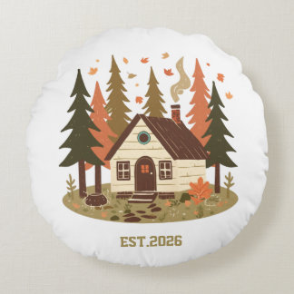 Cosy Woodland Cabin Autumn and Winter Custom Produ Round Cushion