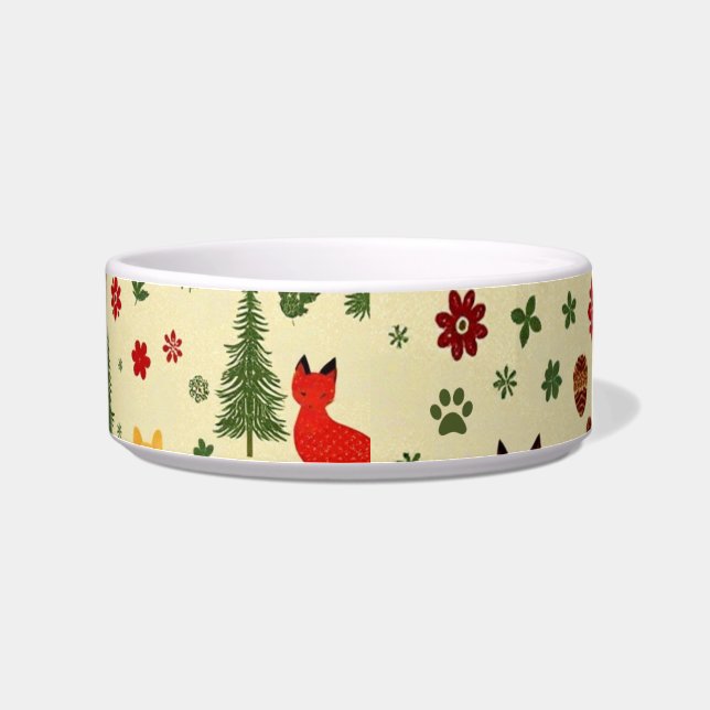 Cosy Woodland Christmas Dog Bowl – Rustic Deer (Right)