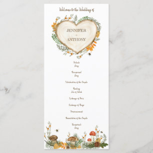 Cosy Woodland Cottagecore Wooden Heart Wedding Programme