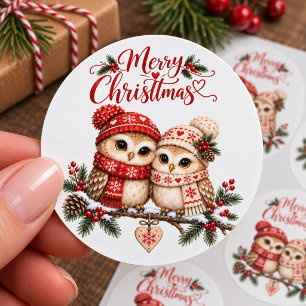 Cosy Woodland Nordic Scandinavian Christmas Owls Classic Round Sticker