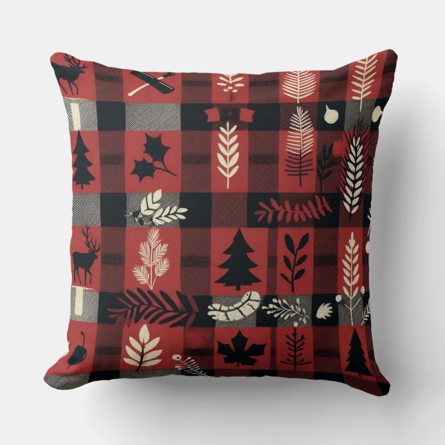 Cosy Woodland Plaid Cushion (Front)