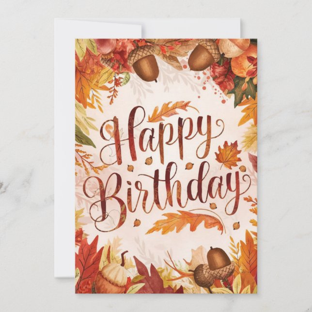 Cosy Woodland Wish Autumn Fall Happy Birthday Card (Front)