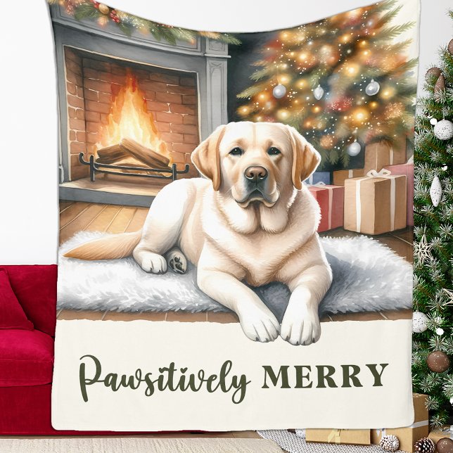 Cosy Yellow Labrador Retriever Dog Christmas  Fleece Blanket (Creator Uploaded)