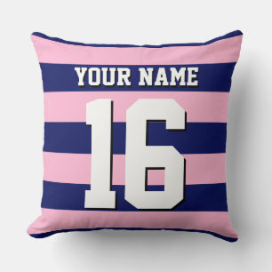Cot Candy Pink Navy Blue Team Jersey Preppy Stripe Cushion