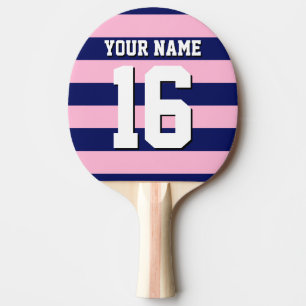 Cot Candy Pink Navy Blue Team Jersey Preppy Stripe Ping Pong Paddle