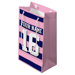 Cot Candy Pink Navy Blue Team Jersey Preppy Stripe Small Gift Bag