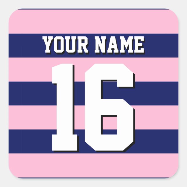 Cot Candy Pink Navy Blue Team Jersey Preppy Stripe Square Sticker (Front)