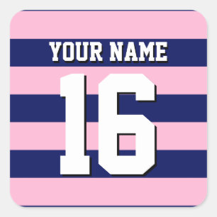 Cot Candy Pink Navy Blue Team Jersey Preppy Stripe Square Sticker