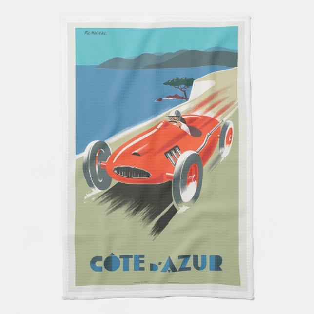 Cote A Azur Vintage Travel Poster Tea Towel (Vertical)