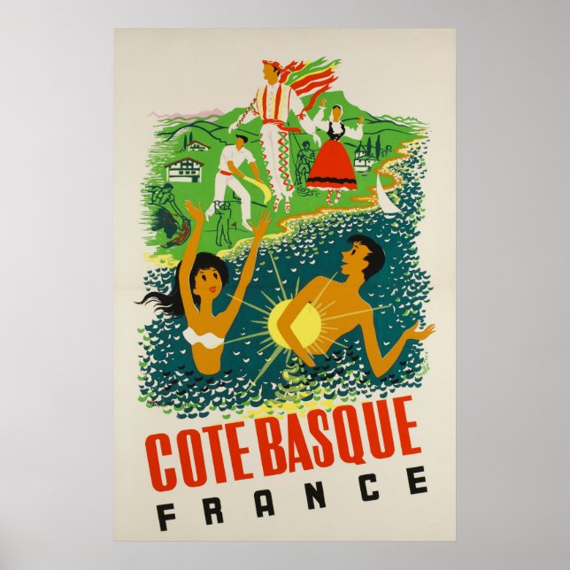 Côte Basque, France, Travel Poster (Front)