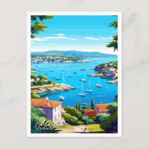 Cote d Azur Vintage Travel Illustration Postcard