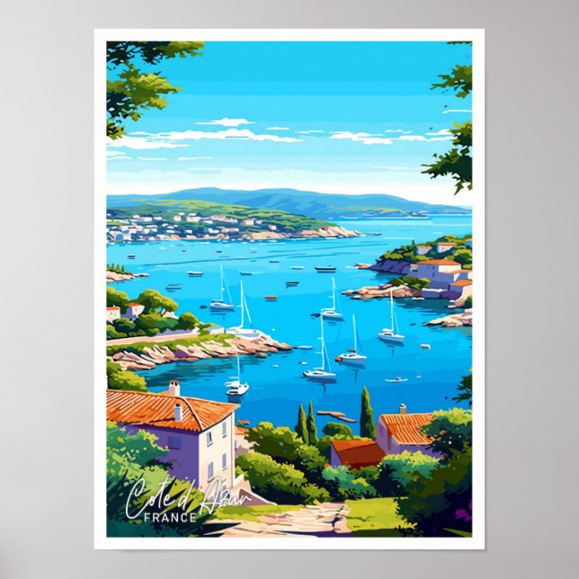 Cote d Azur Vintage Travel Illustration Poster (Front)