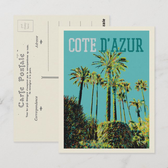 Cote d'Azur France, mediterranean palm trees Postcard (Front/Back)