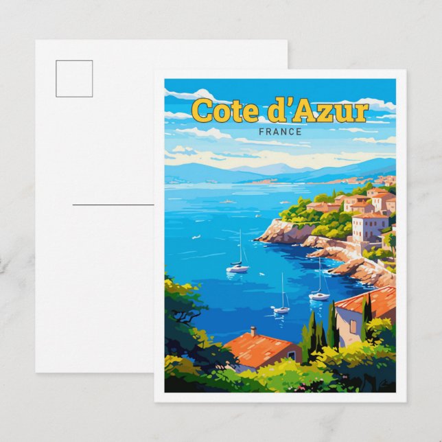 Cote d'Azur France Travel Art Vintage Illustration Postcard (Front/Back)