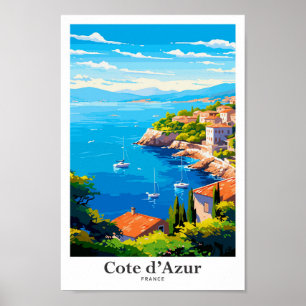 Cote d'Azur France Travel Art Vintage Illustration Poster