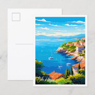 Cote d'Azur France vintage travel illustration Postcard