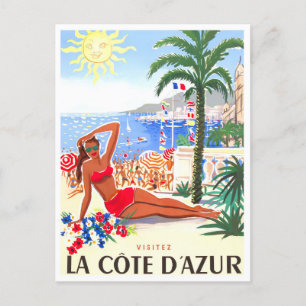 Cote D'Azur France vintage travel Postcard