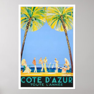 Cote D'Azur France vintage travel Poster