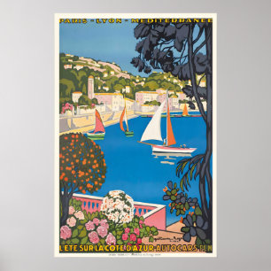 Cote D'Azur France Vintage Travel Poster Print