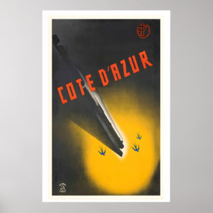 Cote d'Azur French Riviera France Vintage Travel Poster