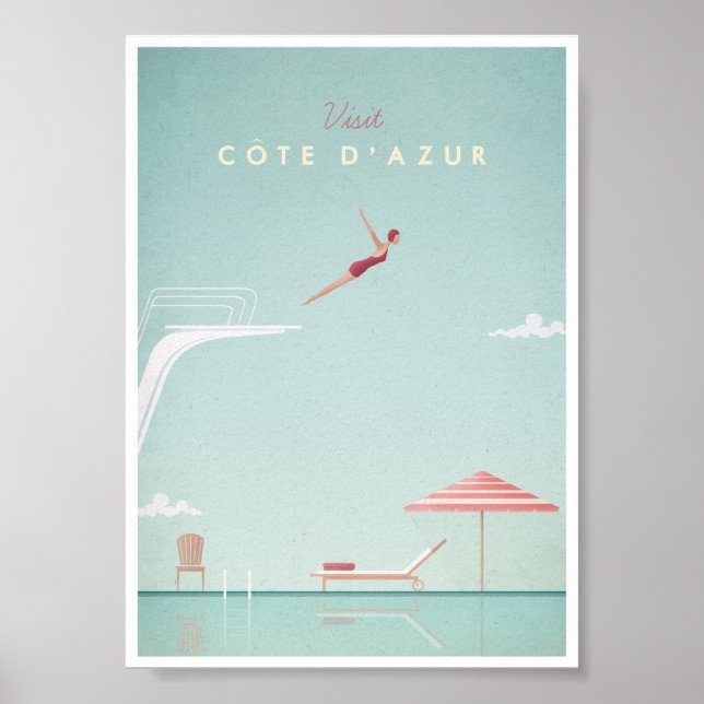 Côte d'Azur Vintage Diving Travel Poster (Front)