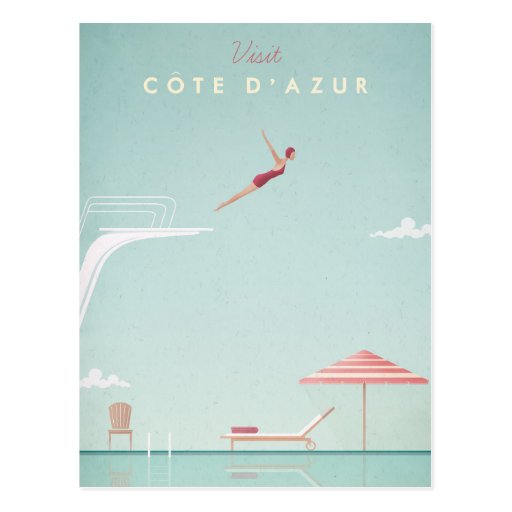 Image of Cte d'Azur Vintage Diving Travel Poster - Art Po Postcard