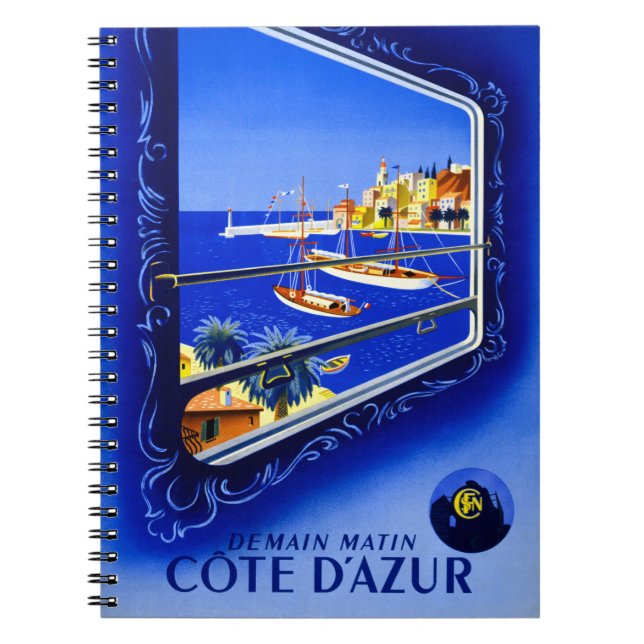 Cote d'Azur Vintage Poster Restored Notebook (Front)