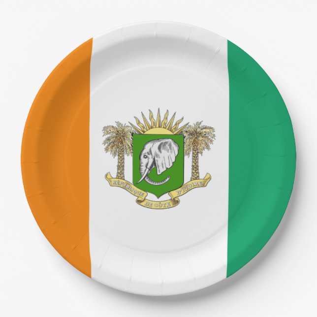 Cote d'Ivoire flag-coat of arms    Paper Plate (Front)