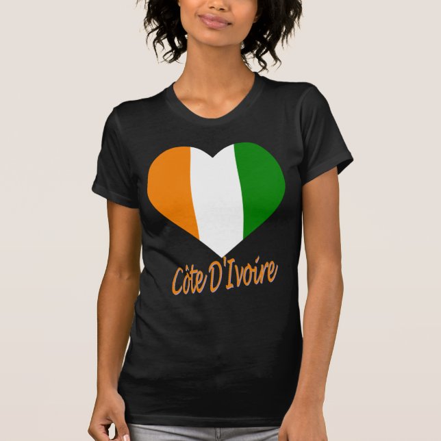 Cote D'Ivoire Flag Heart T-Shirt (Front)