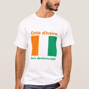 Cote d'Ivoire Flag + Map + Text T-Shirt