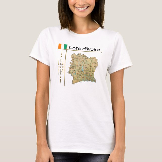 Cote d'Ivoire Map + Flag + Title T-Shirt (Front)