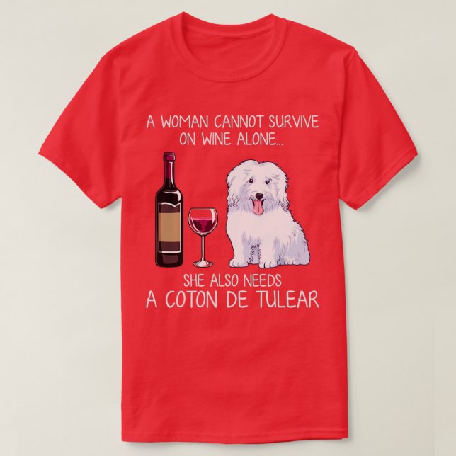 Coton de Tulear and wine Funny dog  T-Shirt (Design Front)