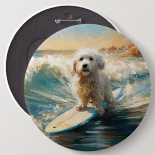 Coton De Tulear Beach Surfing Painting 6 Cm Round Badge