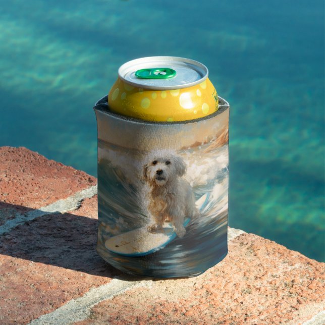 Coton De Tulear Beach Surfing Painting Can Cooler (In Situ Pool)